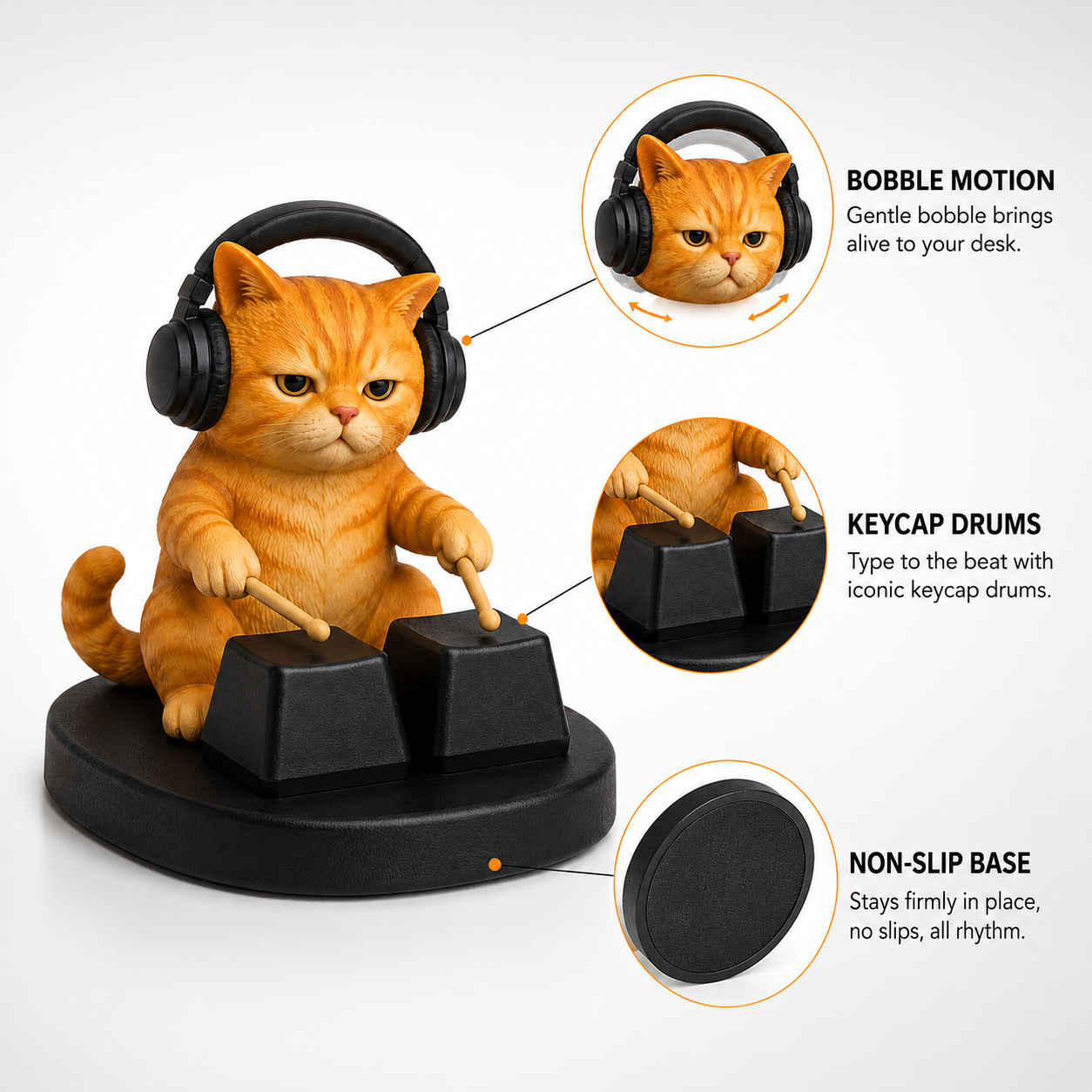 Keycap Drummer Cat Desk Ornament