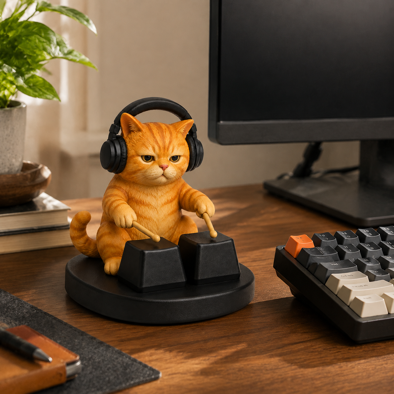 Keycap Drummer Cat Desk Ornament