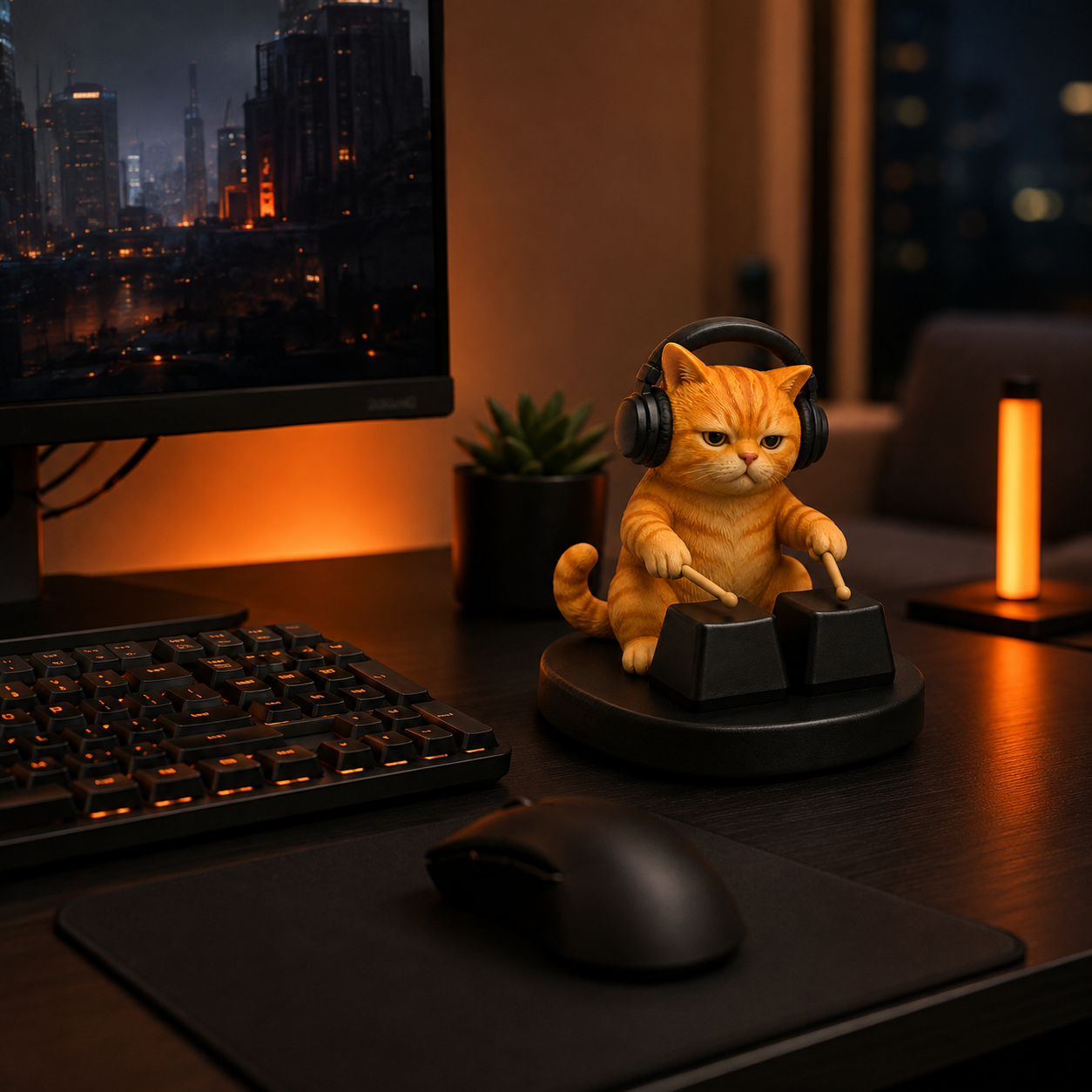 Keycap Drummer Cat Desk Ornament