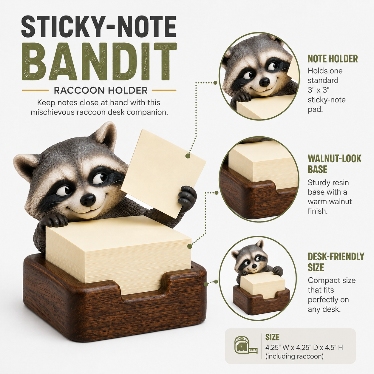 Sticky-Note Bandit Raccoon Holder