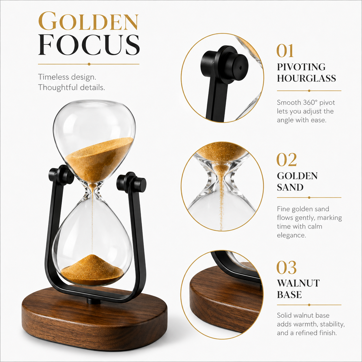 Golden Focus Hourglass Desk Ornament