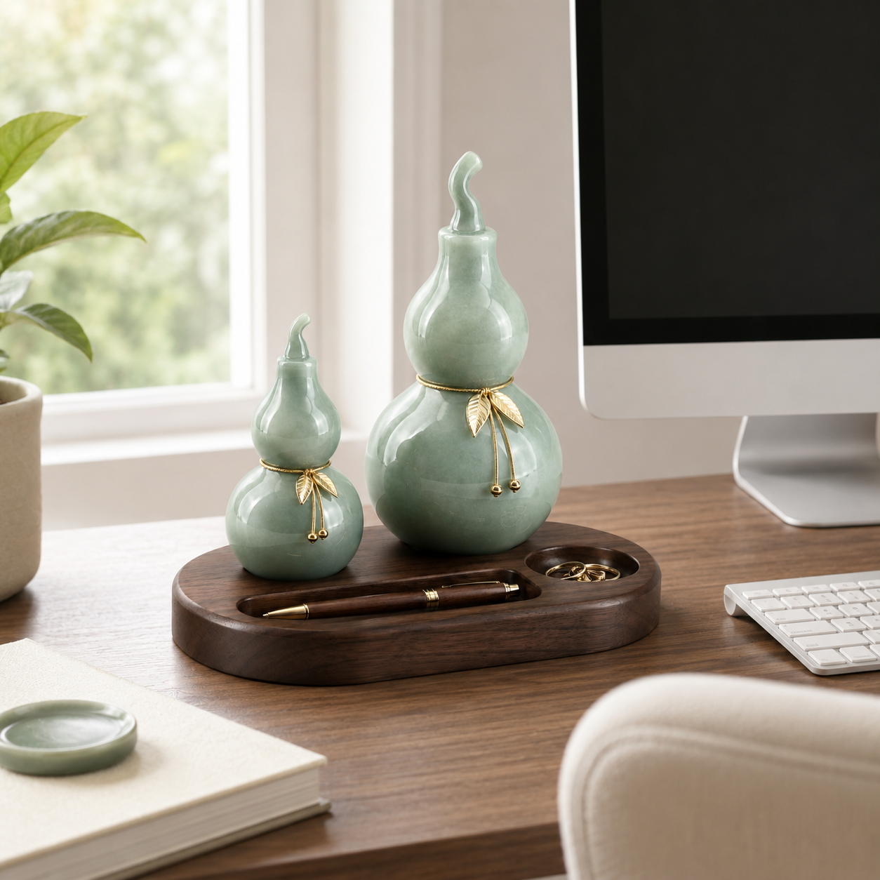 Jade Gourd Desk Organizer