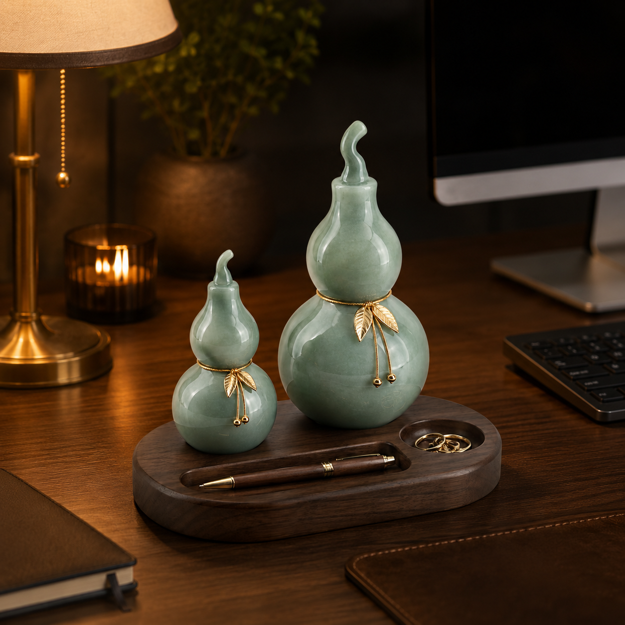 Jade Gourd Desk Organizer