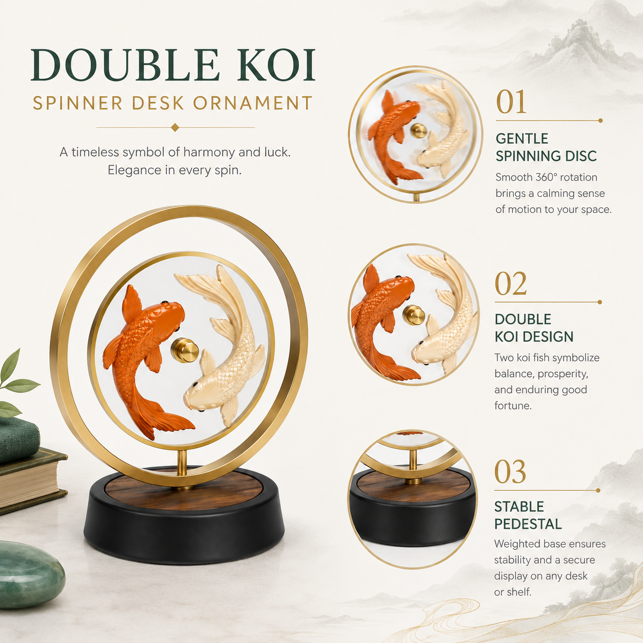 Double Koi Spinner Desk Ornament