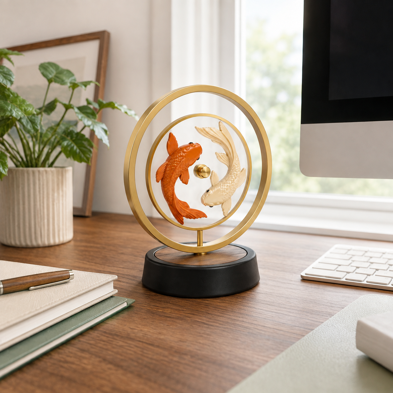 Double Koi Spinner Desk Ornament