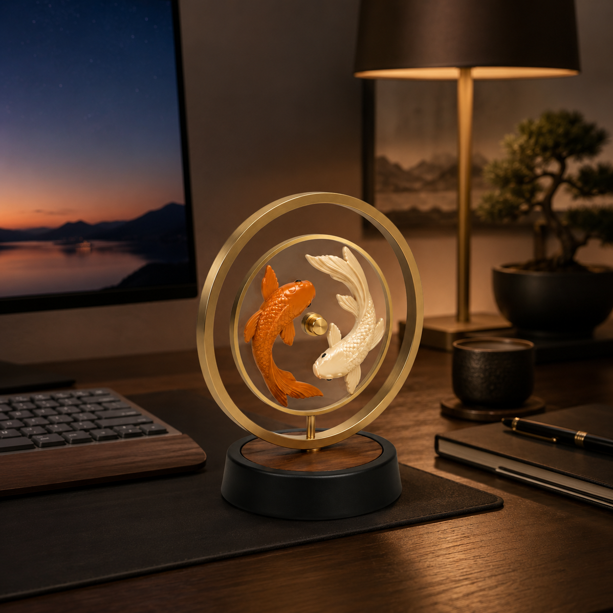 Double Koi Spinner Desk Ornament